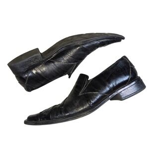 VIAKENTTO‎ Black Leather Slip On Dress Shoes Mens Size 9 Square Toe